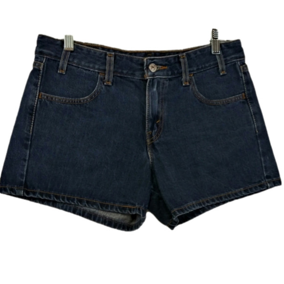 Levi's Junior Blue Dark Wash Four Pocket Mid Rise Zipper Fly Denim Jean Short - Picture 1 of 8